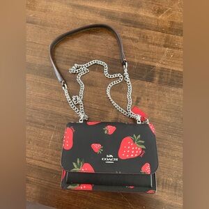 Coach Black and Red Strawberry Print Wristlet